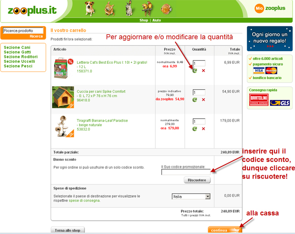 carrello acquisti zooplus.it