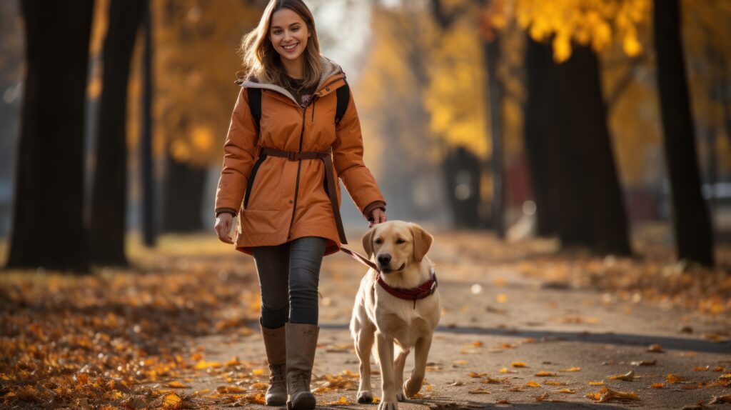 cane e padrona passeggiata autunno